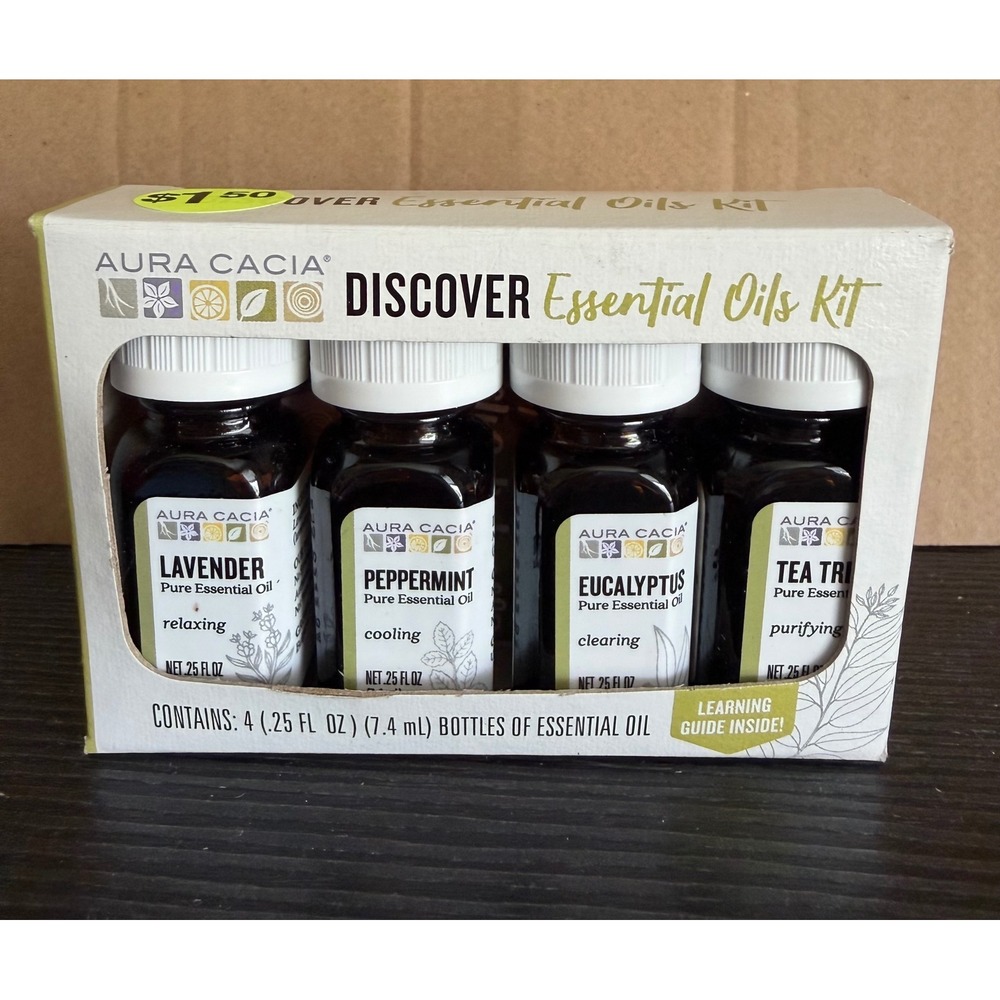 Aura Cacia Discover Essential Oils Kit Lavender Peppermint Eucalyptus Tea Tree